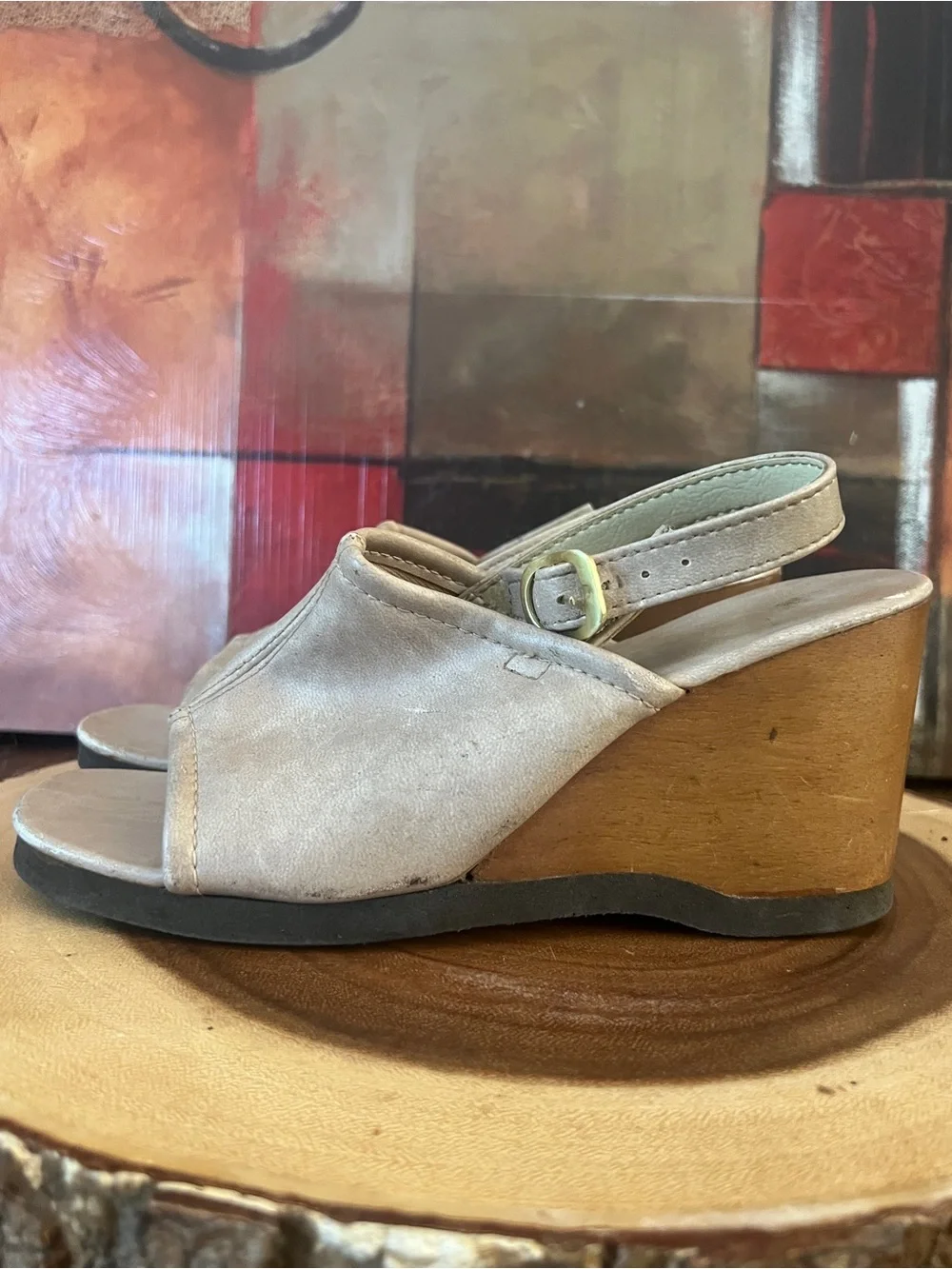 Women’s Beige Wedge Sandals - Open Toe Slingback